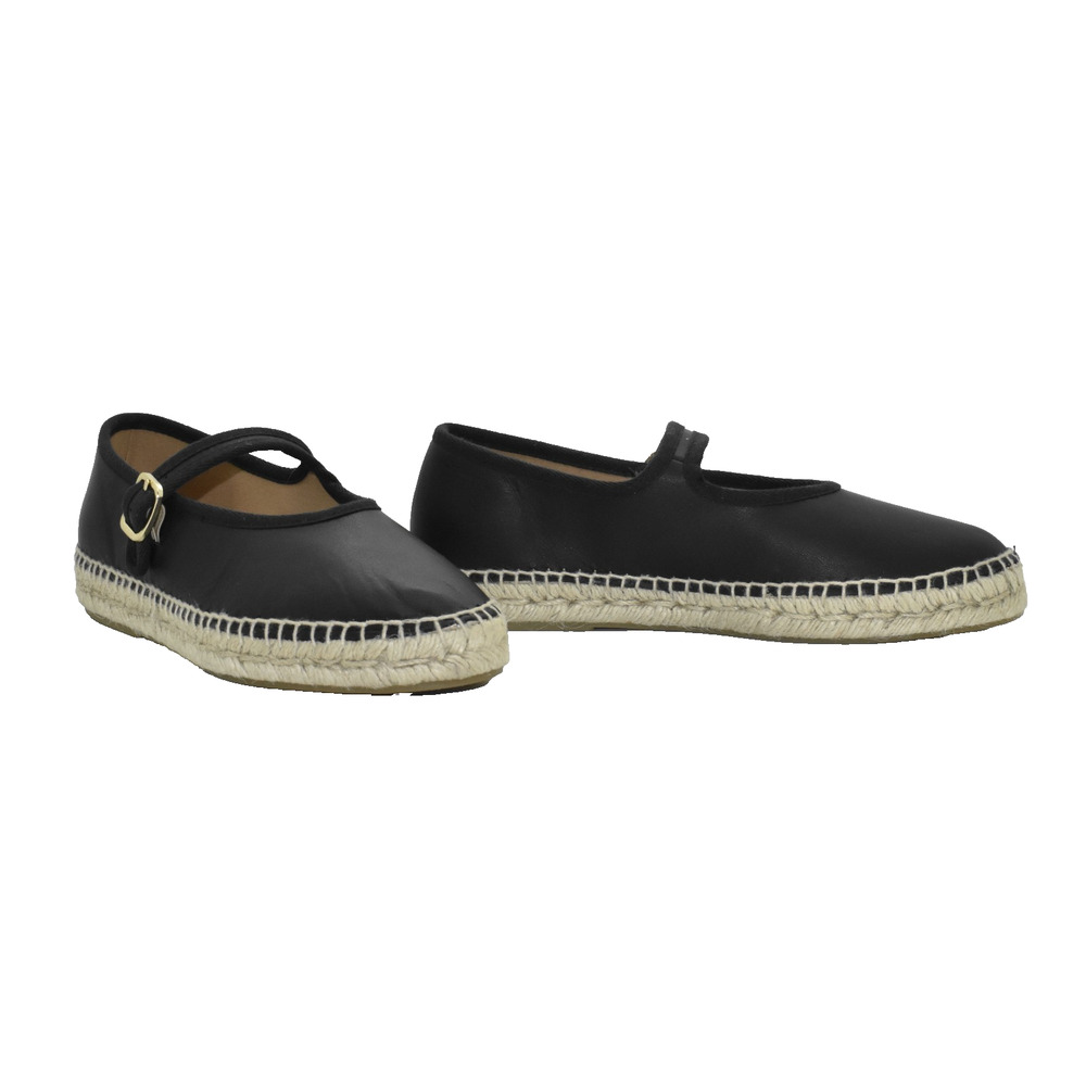 Black leather Espadrille Flats